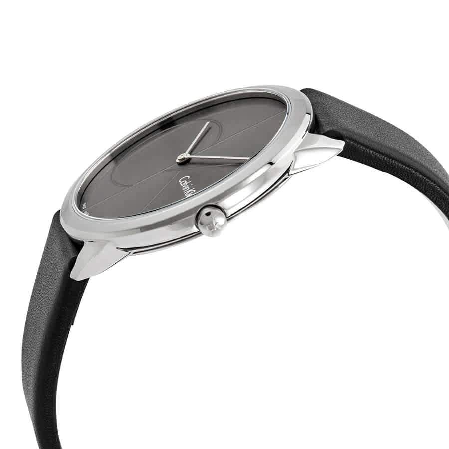NEW Calvin Klein Minimal Leather Mens Watches - Black Dial K3M211C3 耐磨藍寶石水晶