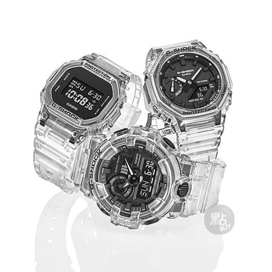 CASIO GA-2100SKE-7ADR G-Shock 200M 防水 防震 - 透明鏤空錶款配同系列G-Shock產品，產品組合照