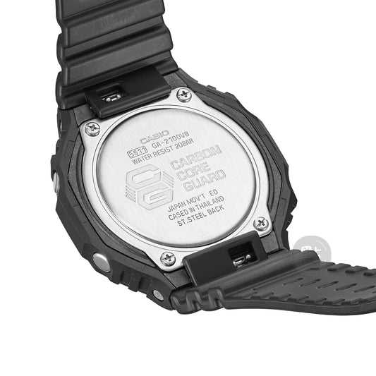 CASIO GA-2100VB-1AER G-Shock 200M 防水 防震 - 不鏽鋼錶背細節，配Carbon Core Guard刻字
