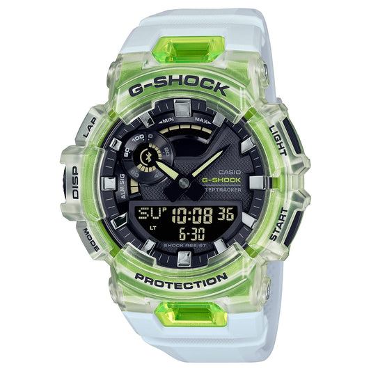 CASIO GBA-900SM-7A9ER G-Shock 200M 防水 防震 - 半透明綠色錶款，正面白色背景