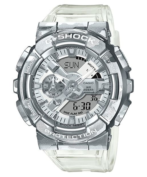 CASIO GM-110SCM-1AER 類比-數位 GM-110 Series 手錶 - 銀色迷彩錶款，正面白色背景