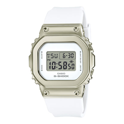 CASIO GM-S5600G-7ER GM-S5600 Series 數碼白色手錶 - 白金色電子錶，正面白色背景