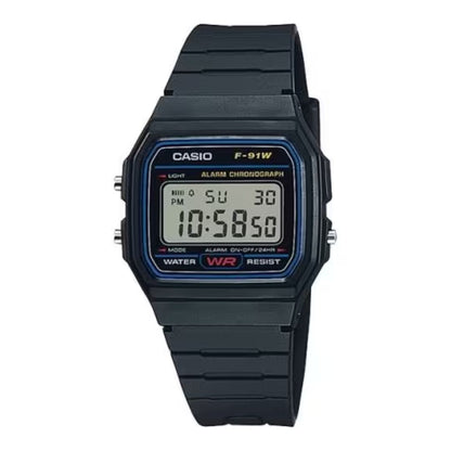CASIO 標準微光黑色手錶 F-91W-1DG