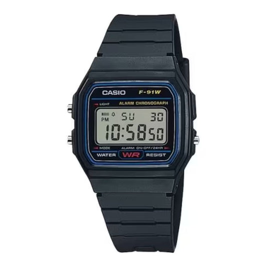 CASIO 標準微光黑色手錶 F-91W-1DG