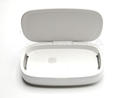 Dimbuyshop Lexuma XGerm mobile phone UV Sanitizer disinfectant phonesoap accessories 多功能手機紫外線消毒器 紫外線消毒 消毒產品 殺滅細菌 手機清潔 clean your phone white in color 打開 front view