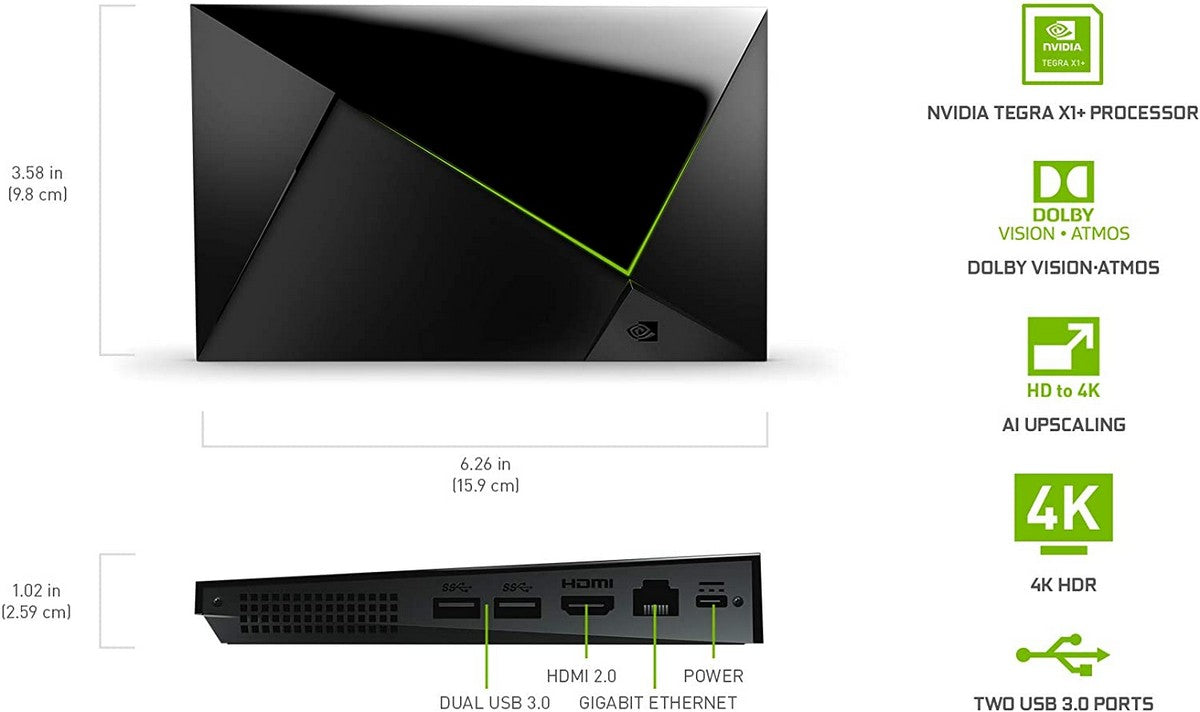 NVIDIA SHIELD Android TV 4K HDR Streaming Media Player; High Performance, Dolby Vision, Google Assistant Built-In, Works with Alexa dimension