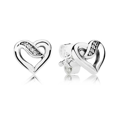 Pandora 緞帶鏤空心形耳釘 #290736CZ