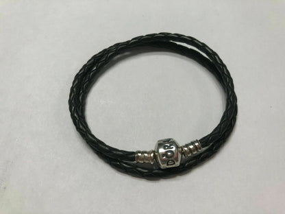 Pandora Moments 雙層黑色皮革手鏈 #590705CBK-D1, 35cm